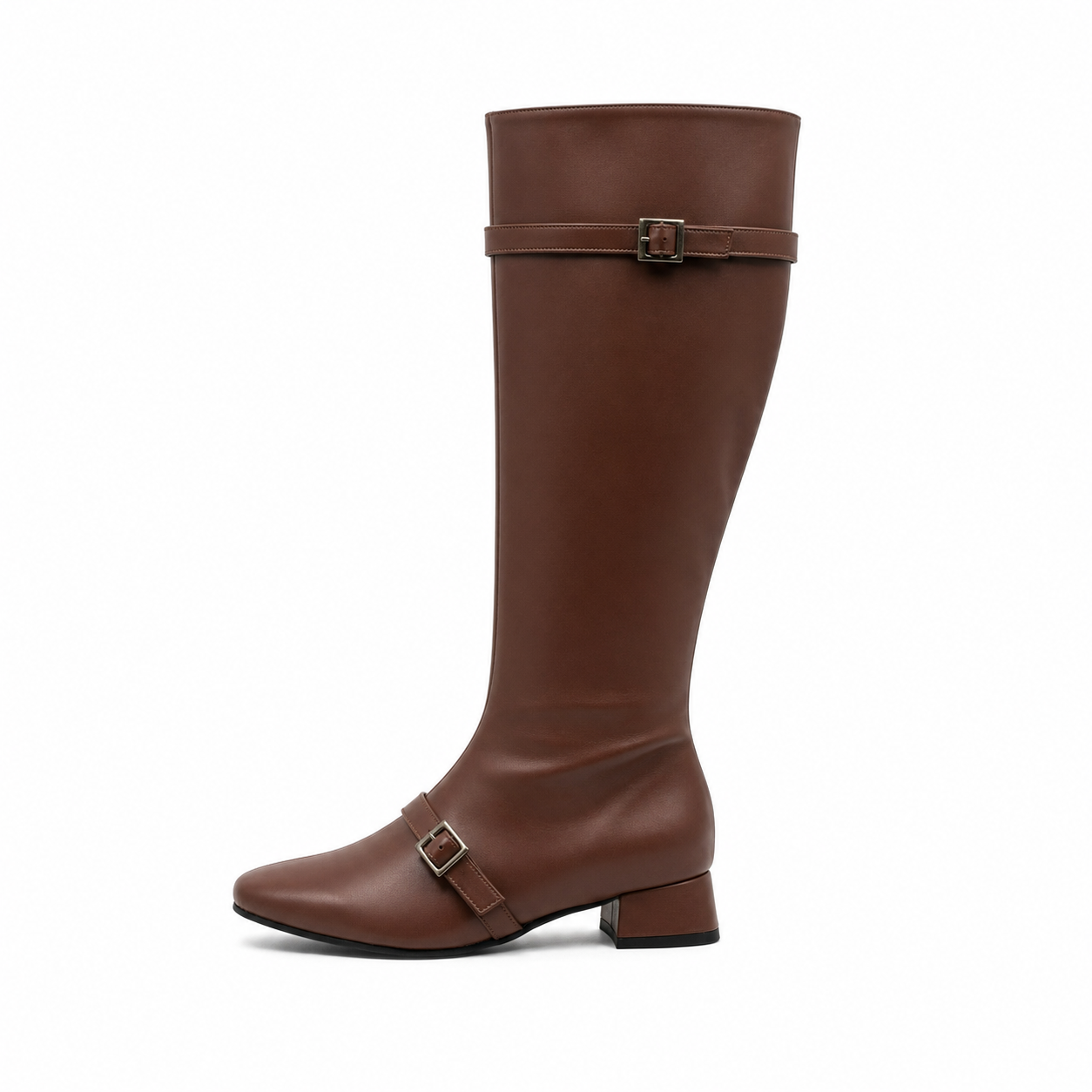 Buckled Strap Long Boots Brown